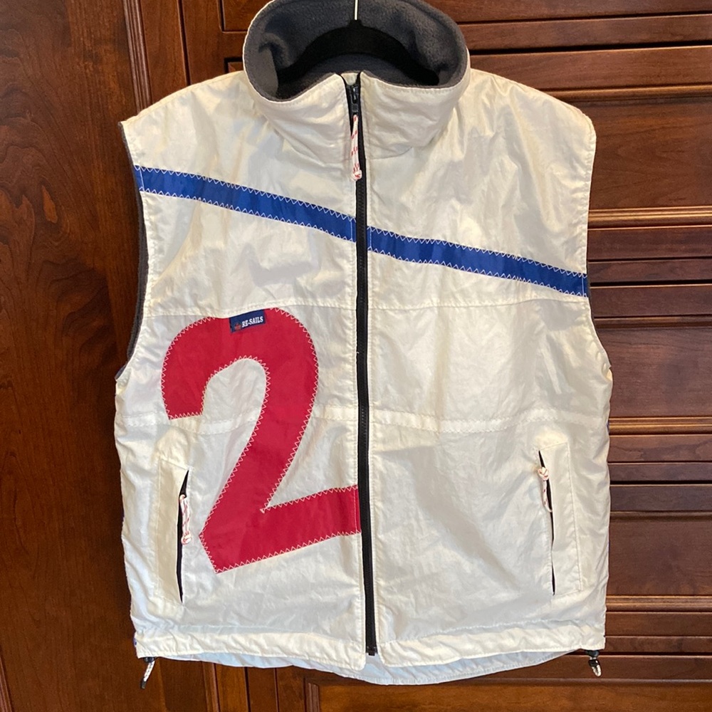 Yachting Vest. Re-Sails. P.ort  O.ut  S.tbd H.ome Mens unique vest. White/grey.